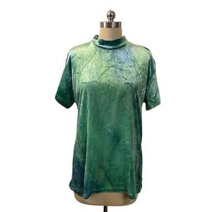 Vintage Crushed Velvet Mock Neck Top 2XL Shirt Whimsigoth Witchy‎ Grunge Green